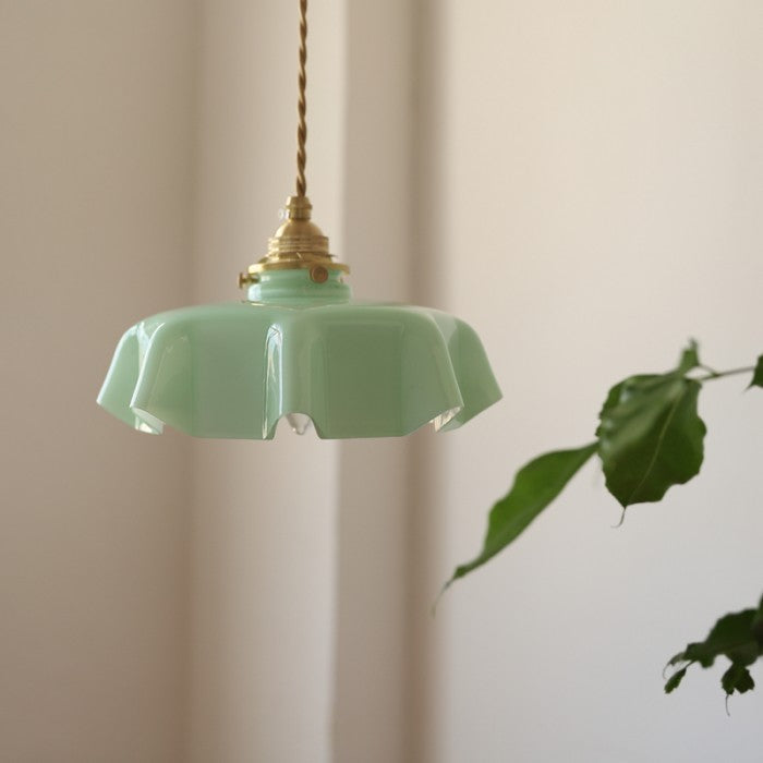 Lampadario Retro in Vetro con Fiori Crema