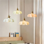 Lampadario Retro in Vetro con Fiori Crema