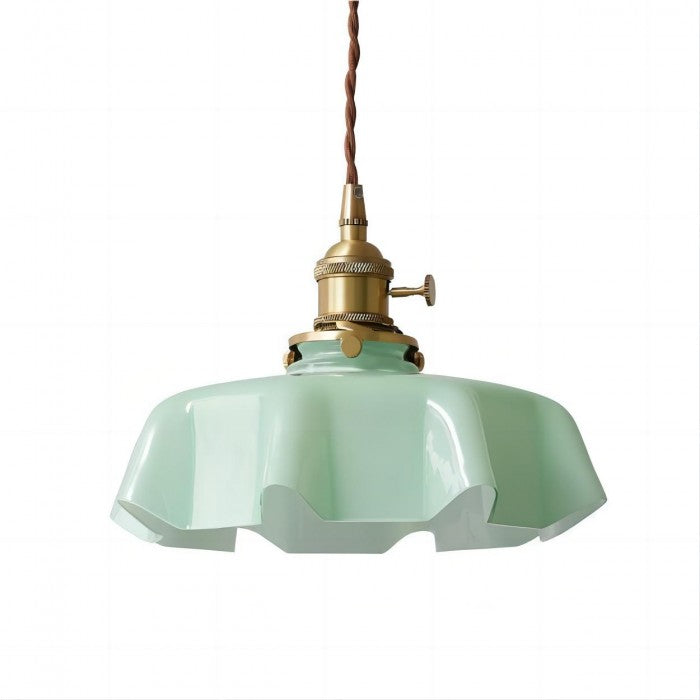 Lampadario Retro in Vetro con Fiori Crema