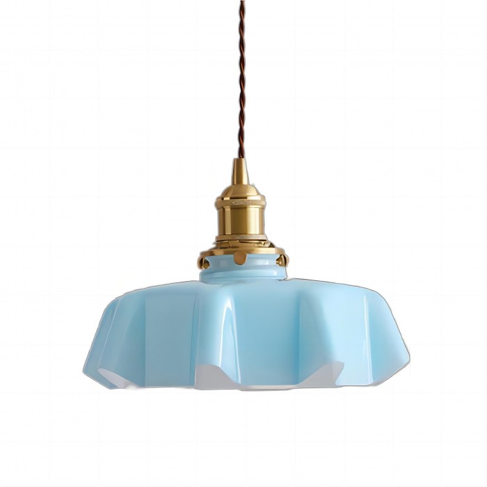 Lampadario Retro in Vetro con Fiori Crema