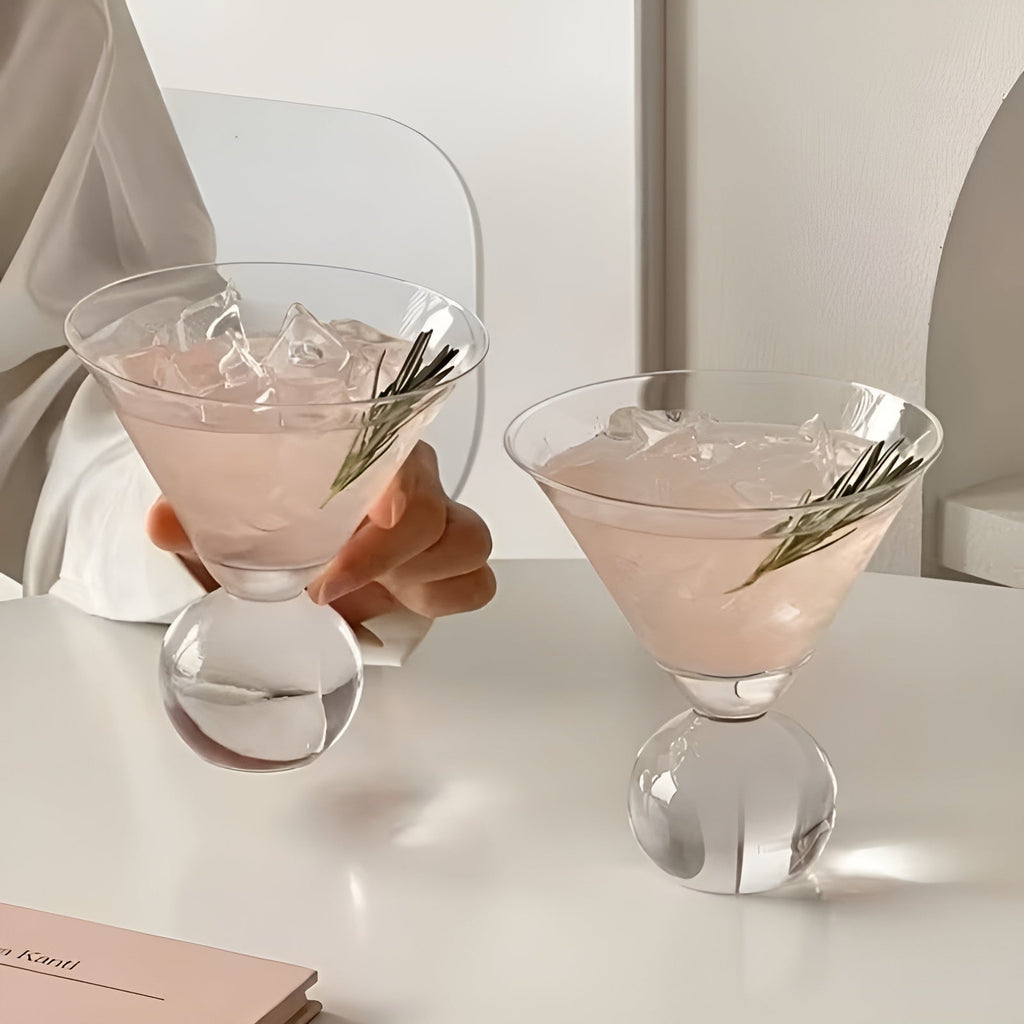 Bicchiere Martini Retro Senza Stelo 250 ml – Bicchiere da Cocktail in Cristallo Rosa dal Design Vintage, Riutilizzabile e Lavabile in Lavastoviglie