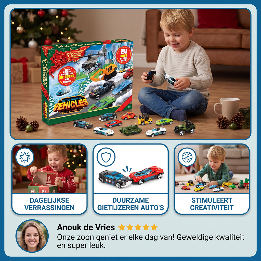 Calendario dell'Avvento di Natale con auto in ghisa per bambini