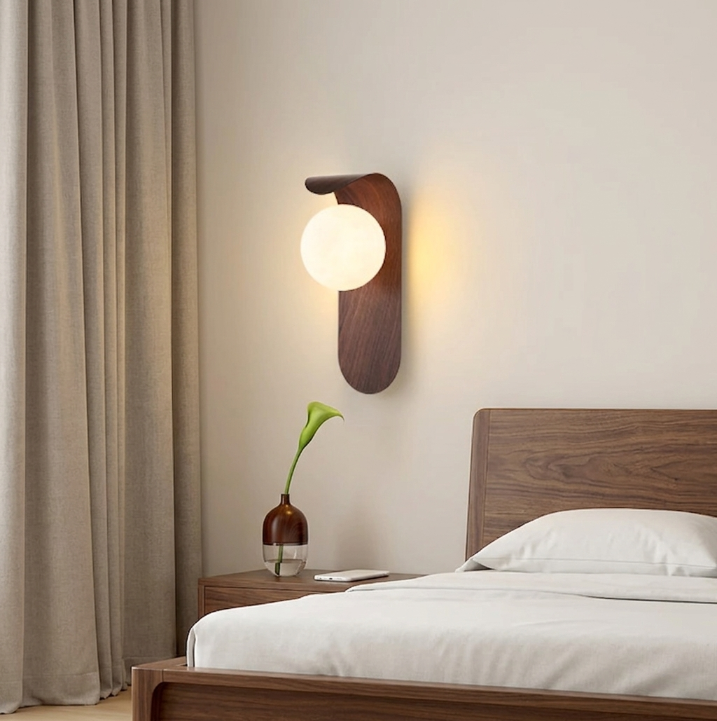 Applique Legno LED Globo Lampada Parete Scandinava