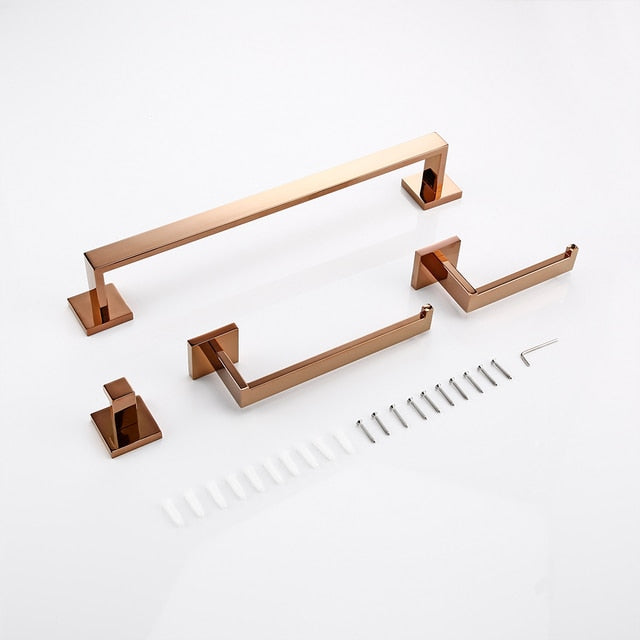 Accessorio per bagno in oro rosa, supporto per carta igienica e gancio per accappatoio