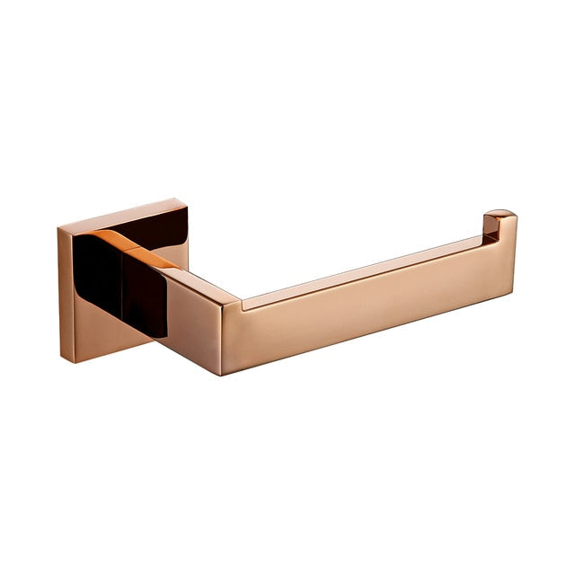 Accessorio per bagno in oro rosa, supporto per carta igienica e gancio per accappatoio