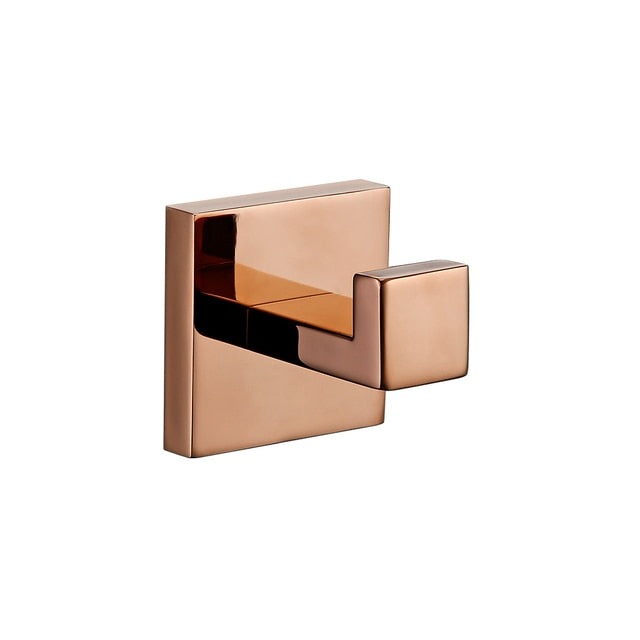Accessorio per bagno in oro rosa, supporto per carta igienica e gancio per accappatoio