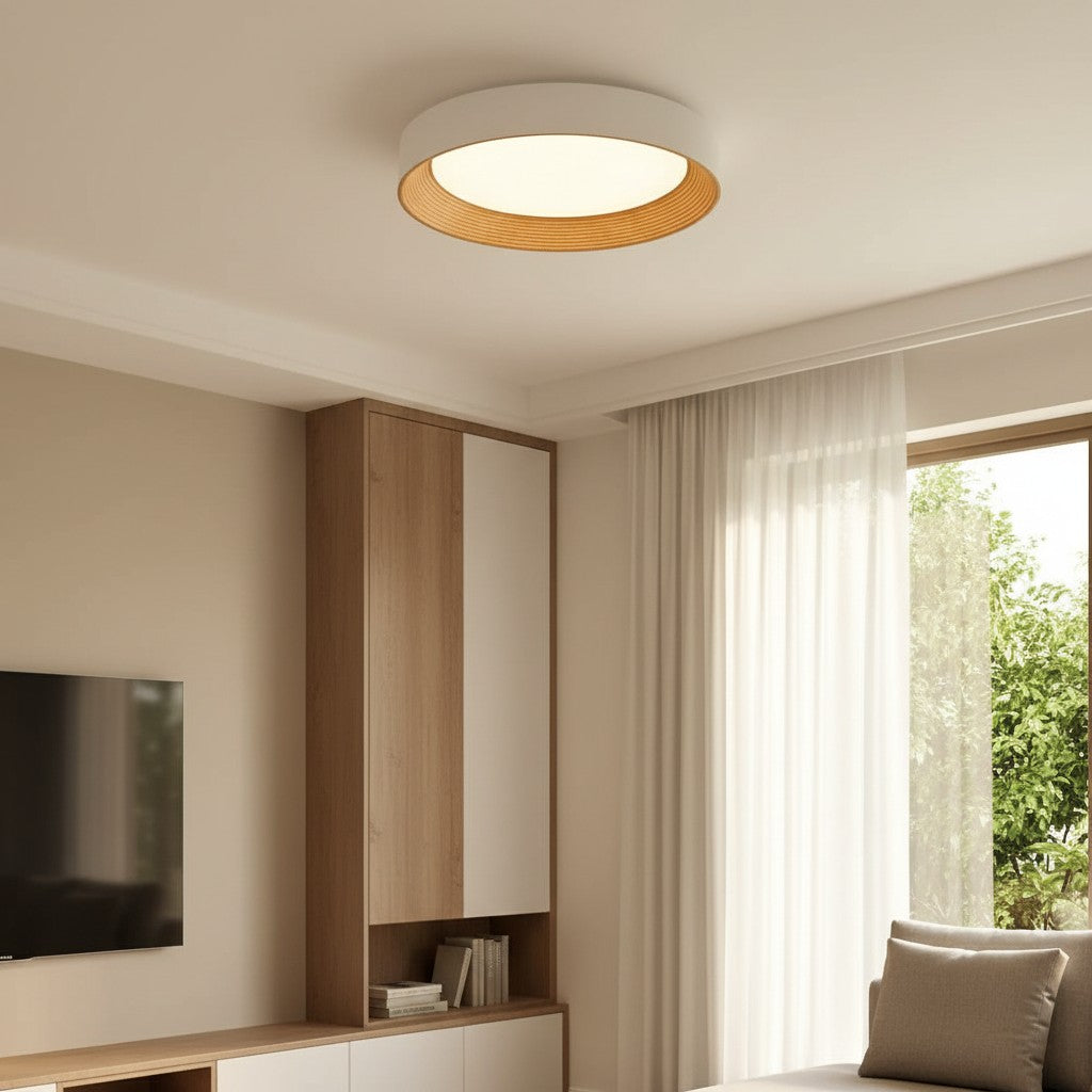 Lampada da soffitto LED rotonda con bordo in legno – Luce calda in design nordico