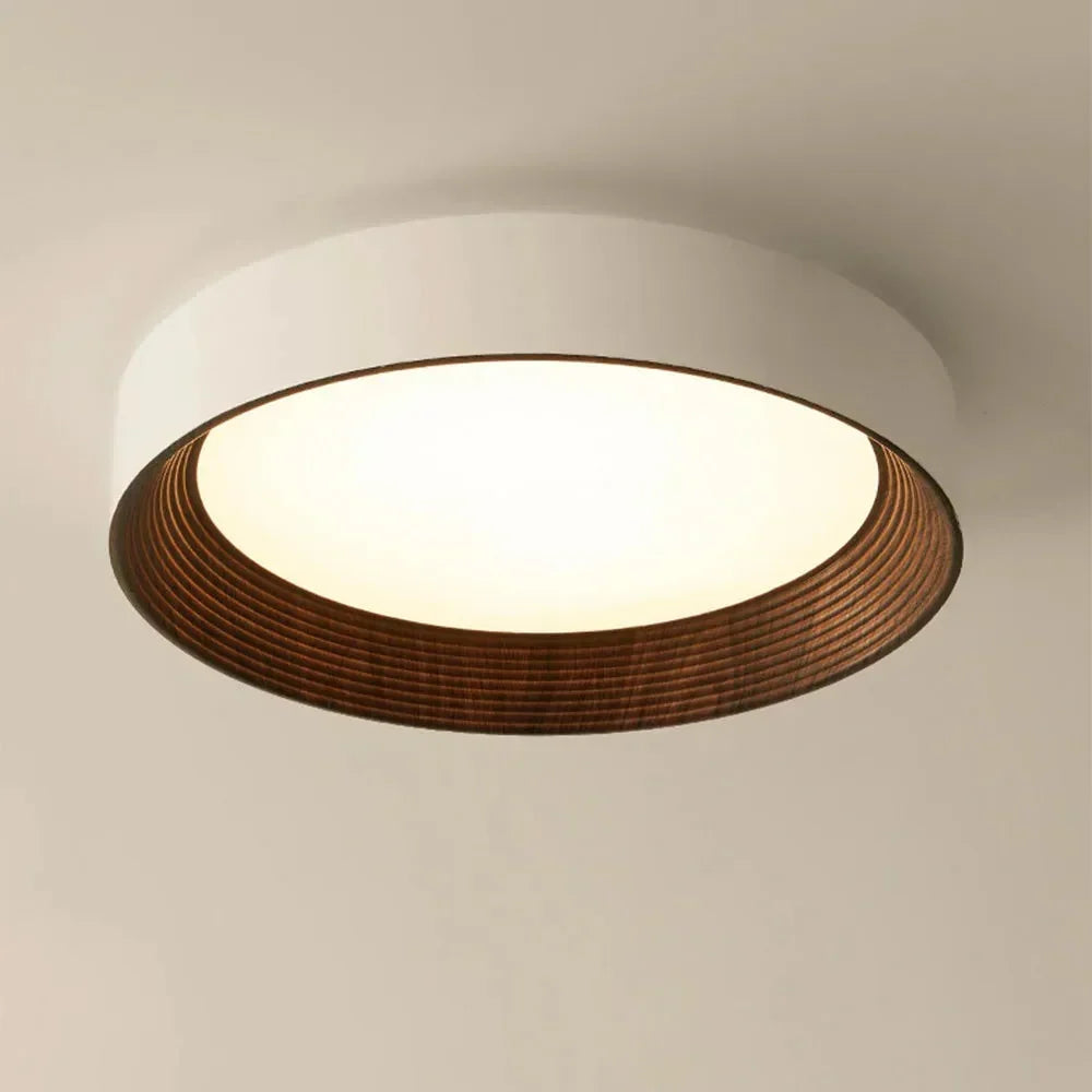 Lampada da soffitto LED rotonda con bordo in legno – Luce calda in design nordico