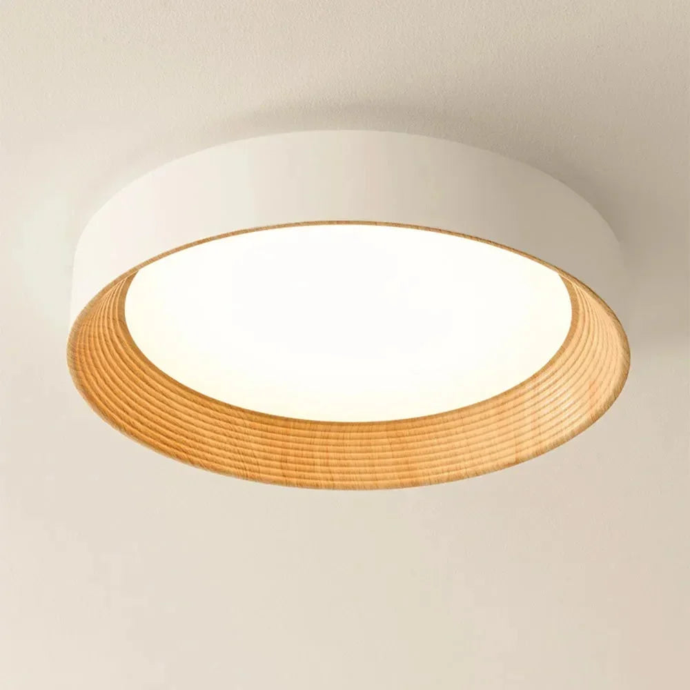 Lampada da soffitto LED rotonda con bordo in legno – Luce calda in design nordico