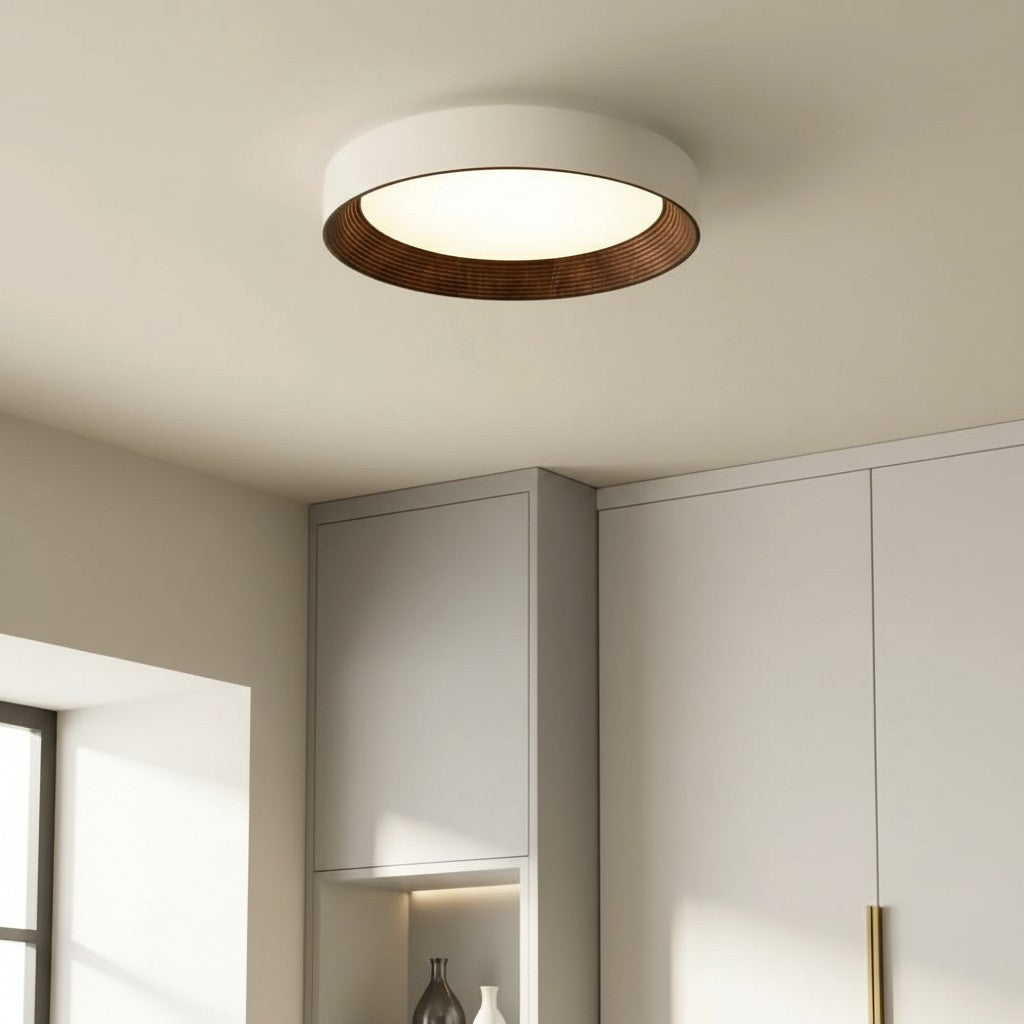 Lampada da soffitto LED rotonda con bordo in legno – Luce calda in design nordico