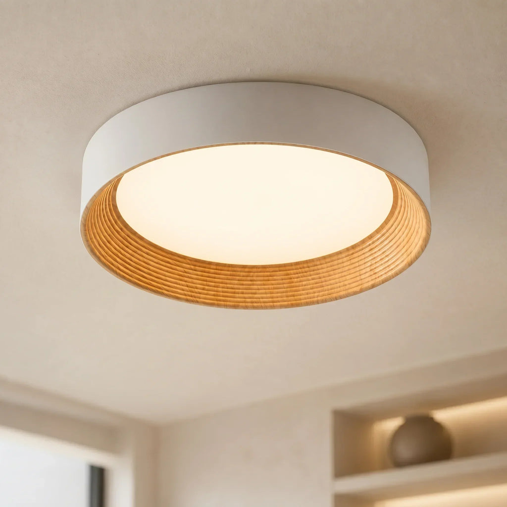 Lampada da soffitto LED rotonda con bordo in legno – Luce calda in design nordico