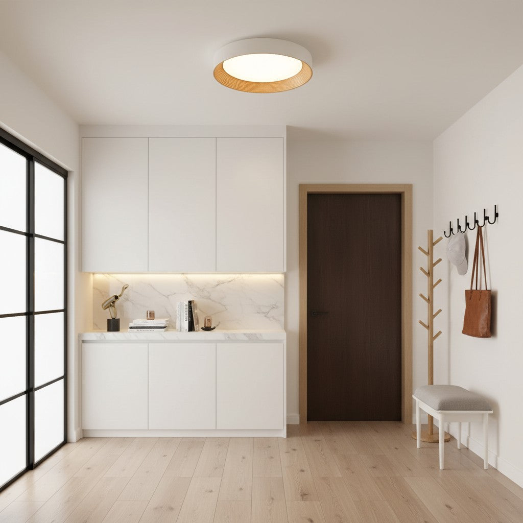 Lampada da soffitto LED rotonda con bordo in legno – Luce calda in design nordico