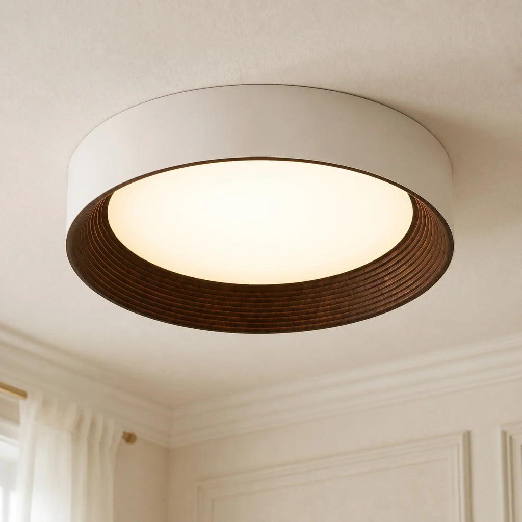 Lampada da soffitto LED rotonda con bordo in legno – Luce calda in design nordico