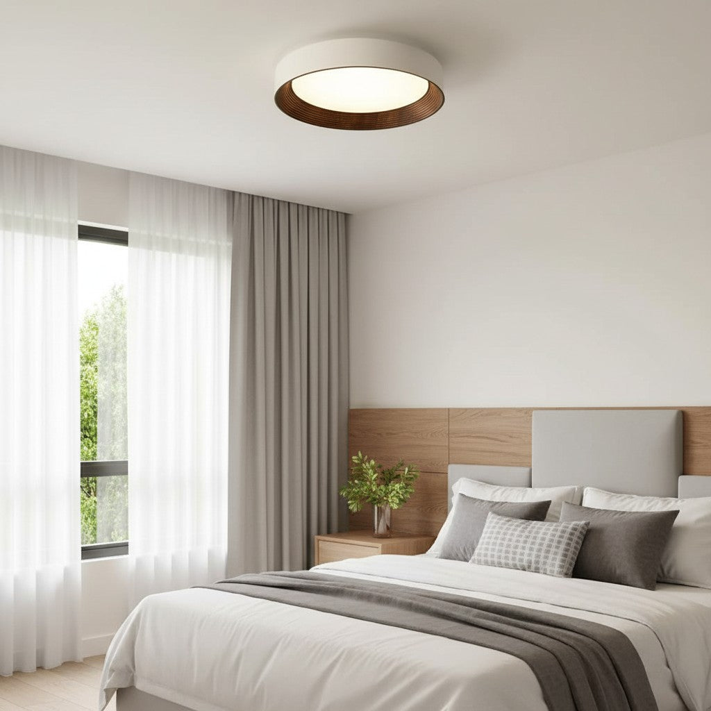 Lampada da soffitto LED rotonda con bordo in legno – Luce calda in design nordico
