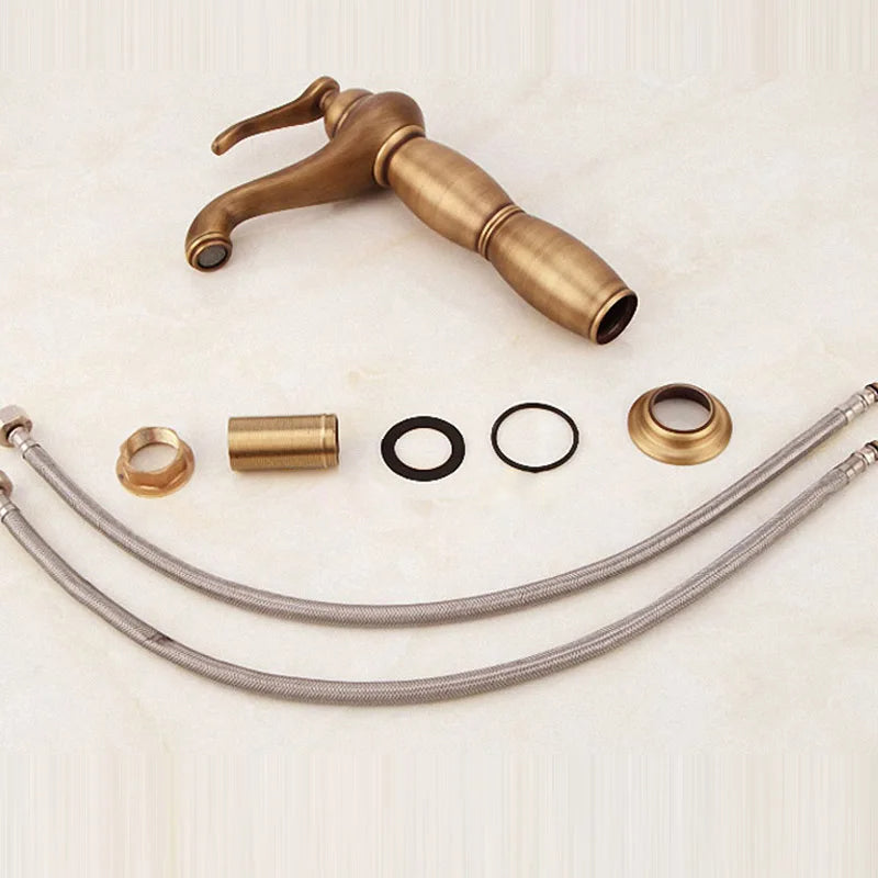 Rubinetto da Lavabo Alto in Bronzo Antico Rustico con Costruzione in Rame Solido