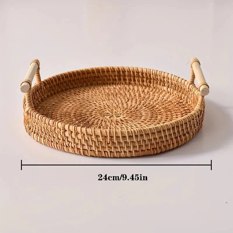 RUSTICPANTRY – Vassoio in Rattan Intrecciato a Mano & Cesto per la Conservazione degli Alimenti con Coperchio
