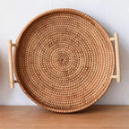RUSTICPANTRY – Vassoio in Rattan Intrecciato a Mano & Cesto per la Conservazione degli Alimenti con Coperchio
