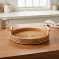 RUSTICPANTRY – Vassoio in Rattan Intrecciato a Mano & Cesto per la Conservazione degli Alimenti con Coperchio