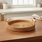 RUSTICPANTRY – Vassoio in Rattan Intrecciato a Mano & Cesto per la Conservazione degli Alimenti con Coperchio