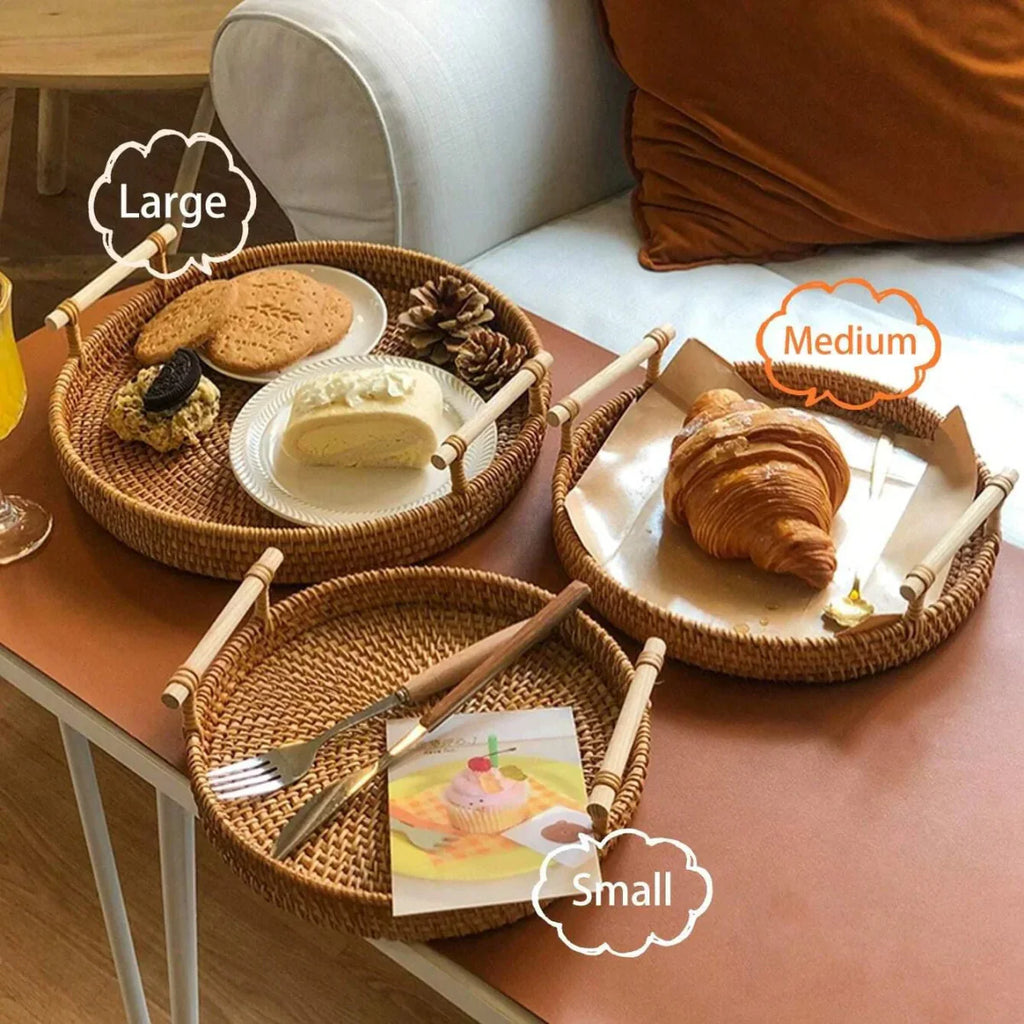 RUSTICPANTRY – Vassoio in Rattan Intrecciato a Mano & Cesto per la Conservazione degli Alimenti con Coperchio
