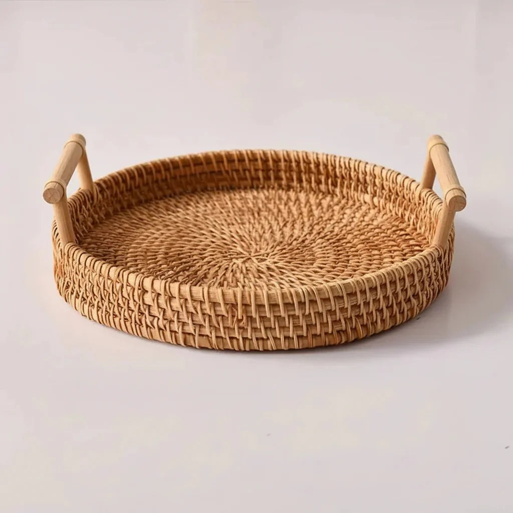 RUSTICPANTRY – Vassoio in Rattan Intrecciato a Mano & Cesto per la Conservazione degli Alimenti con Coperchio