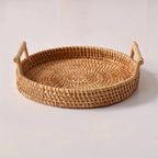 RUSTICPANTRY – Vassoio in Rattan Intrecciato a Mano & Cesto per la Conservazione degli Alimenti con Coperchio