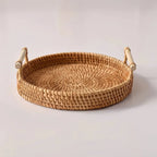RUSTICPANTRY – Vassoio in Rattan Intrecciato a Mano & Cesto per la Conservazione degli Alimenti con Coperchio