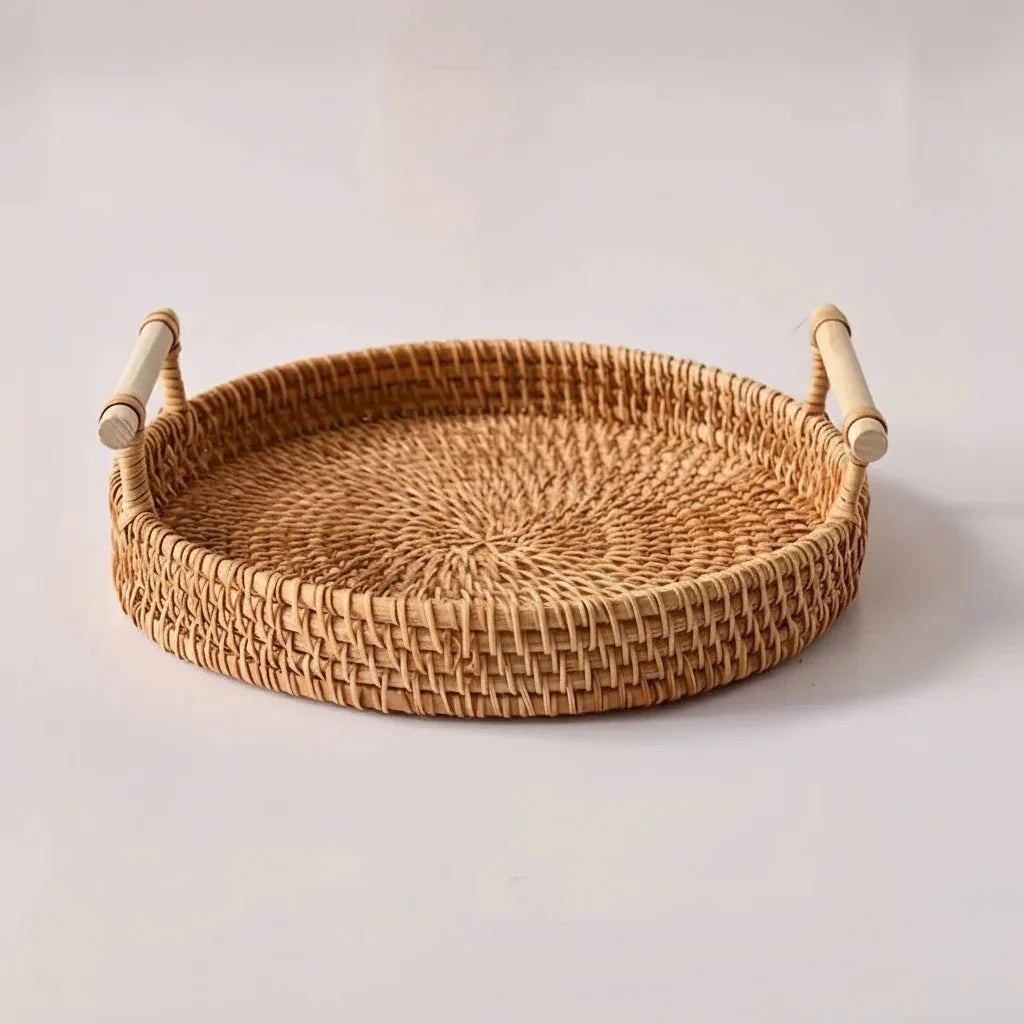 RUSTICPANTRY – Vassoio in Rattan Intrecciato a Mano & Cesto per la Conservazione degli Alimenti con Coperchio