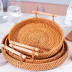 RUSTICPANTRY – Vassoio in Rattan Intrecciato a Mano & Cesto per la Conservazione degli Alimenti con Coperchio