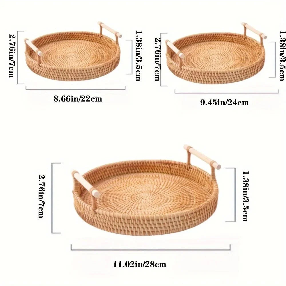 RUSTICPANTRY – Vassoio in Rattan Intrecciato a Mano & Cesto per la Conservazione degli Alimenti con Coperchio