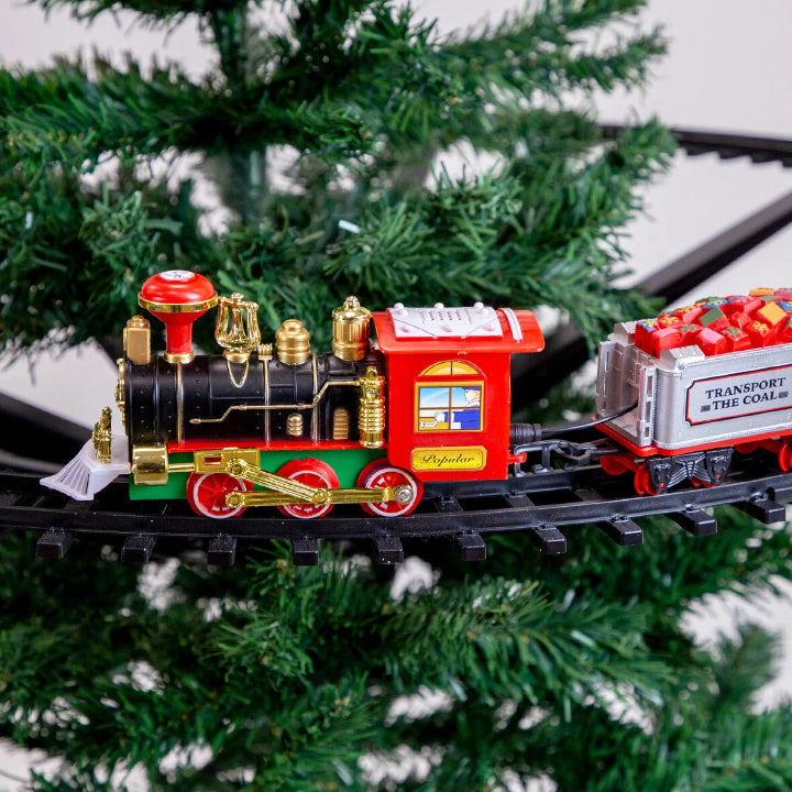 KerstExpress Treno Natalizio – Treno Natalizio in Movimento con Luce, Suono e Supporto per Albero