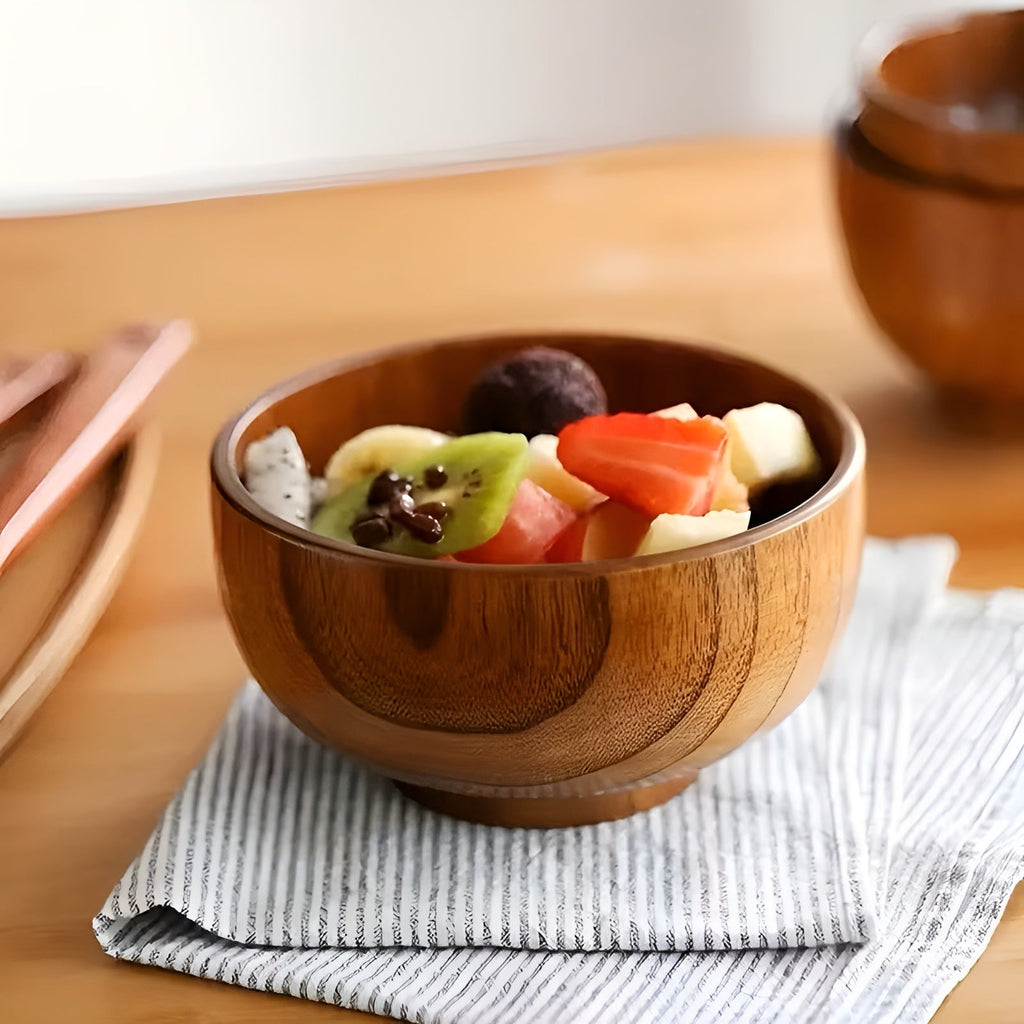 Ciotola in Legno Massello – Di Alta Qualità e Resistente al Calore | Perfetta per Riso, Zuppa, Insalata e Campeggio