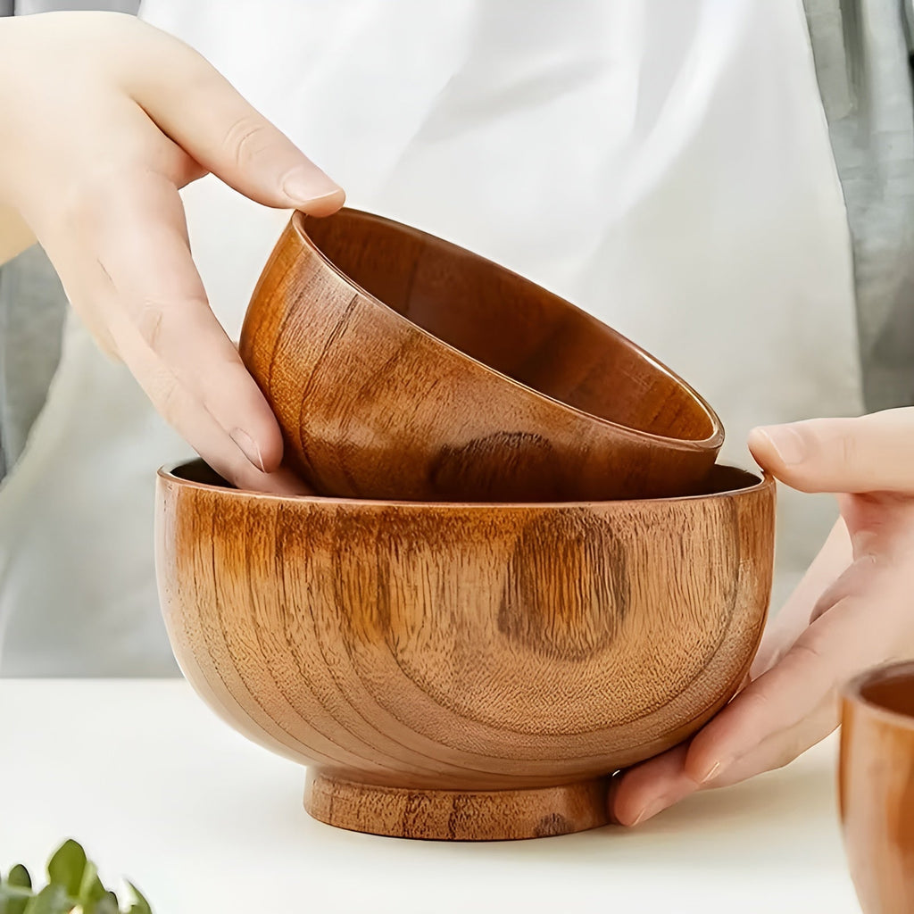 Ciotola in Legno Massello – Di Alta Qualità e Resistente al Calore | Perfetta per Riso, Zuppa, Insalata e Campeggio