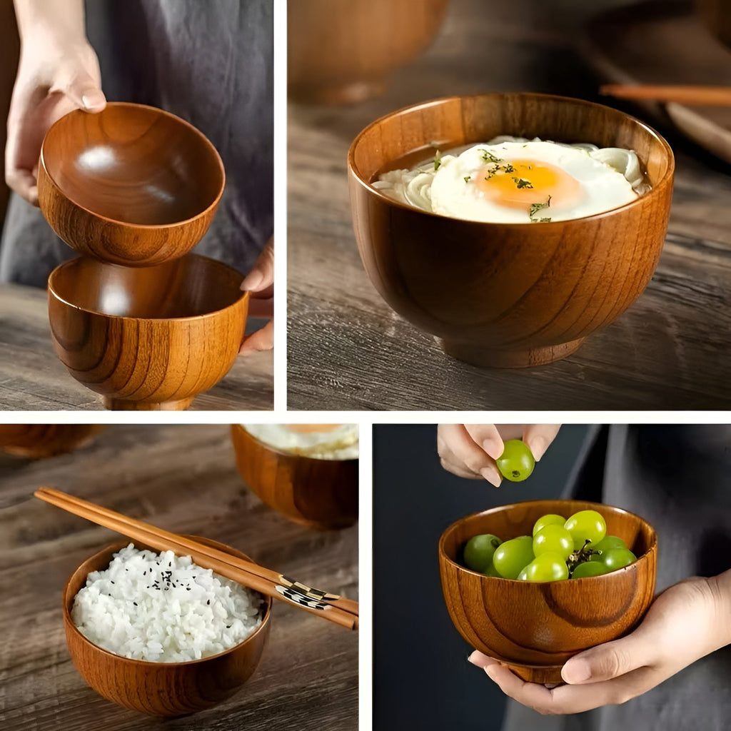 Ciotola in Legno Massello – Di Alta Qualità e Resistente al Calore | Perfetta per Riso, Zuppa, Insalata e Campeggio