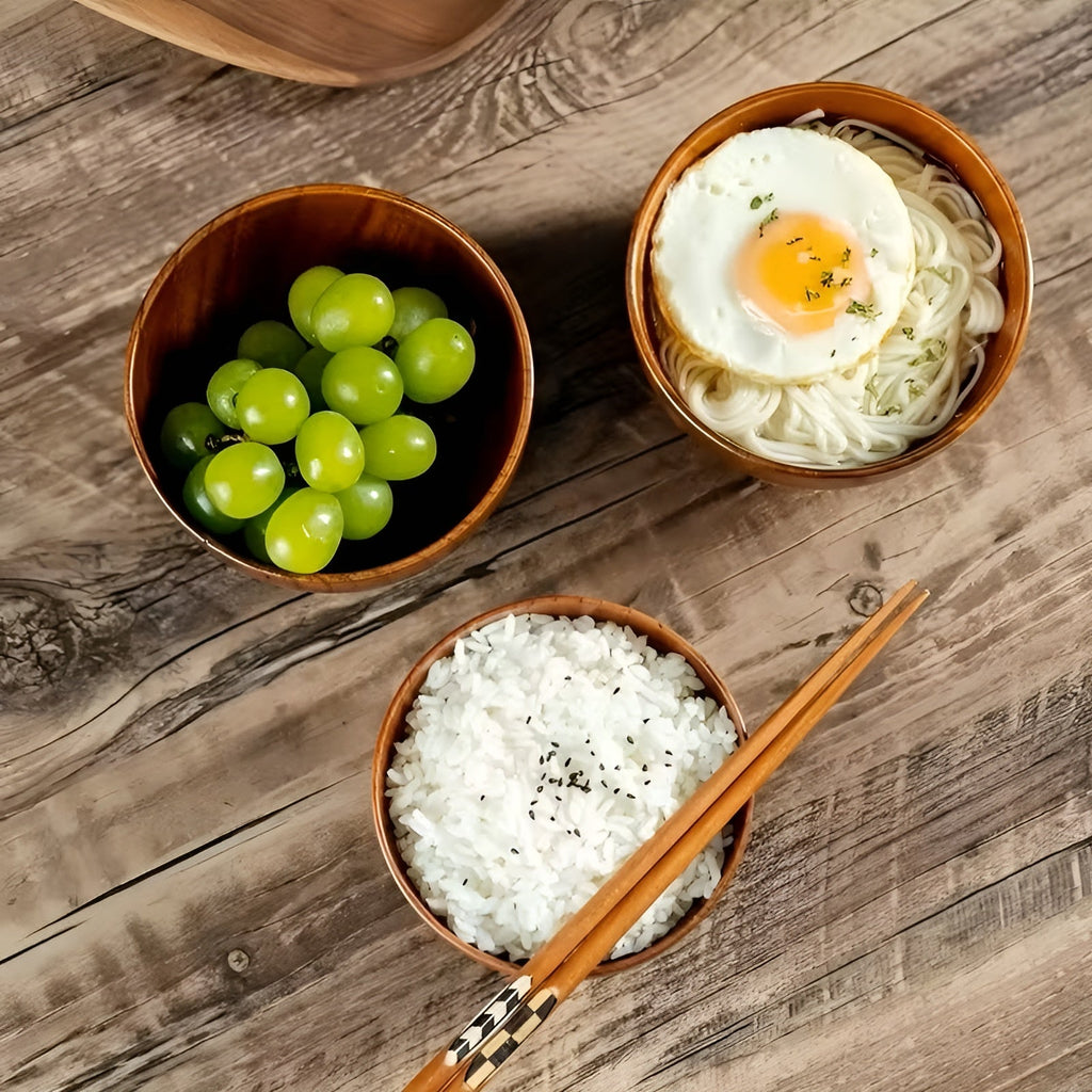 Ciotola in Legno Massello – Di Alta Qualità e Resistente al Calore | Perfetta per Riso, Zuppa, Insalata e Campeggio