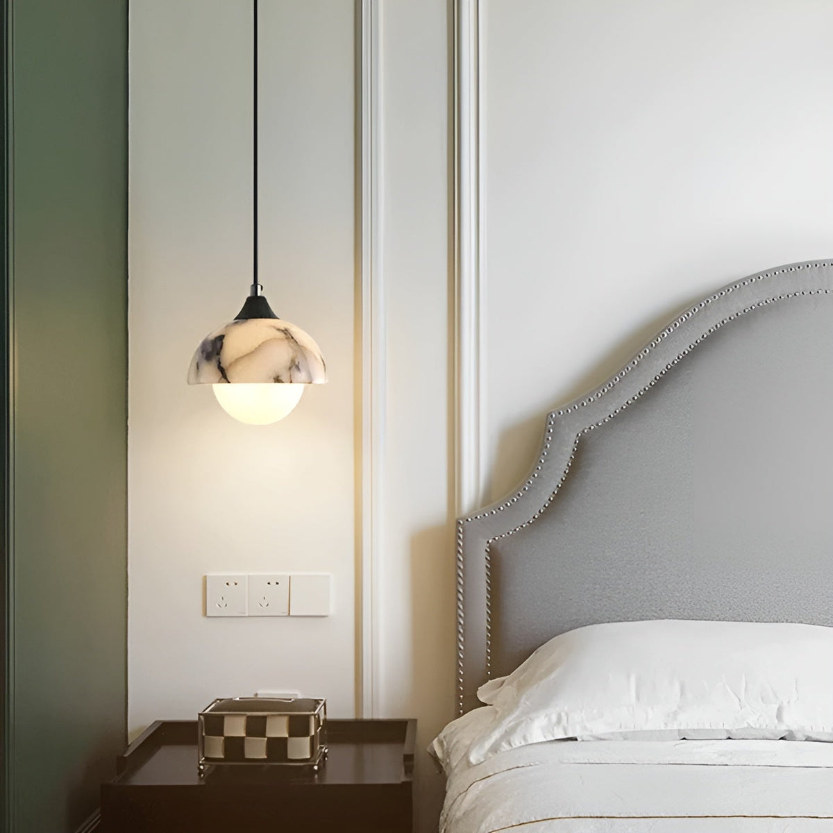 Lampada a sospensione in marmo nero – Moderna e lussuosa | Illuminazione interna elegante