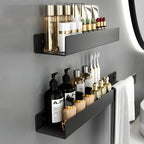 Mensola da bagno nera – Design moderno con barra per asciugamani | Pratica soluzione di stoccaggio per il bagno
