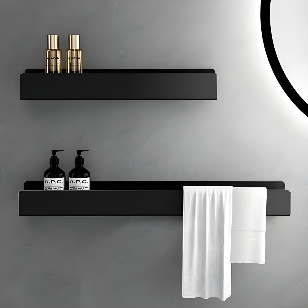 Mensola da bagno nera – Design moderno con barra per asciugamani | Pratica soluzione di stoccaggio per il bagno
