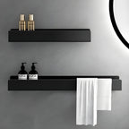 Mensola da bagno nera – Design moderno con barra per asciugamani | Pratica soluzione di stoccaggio per il bagno