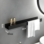 Mensola da bagno nera – Design moderno con barra per asciugamani | Pratica soluzione di stoccaggio per il bagno