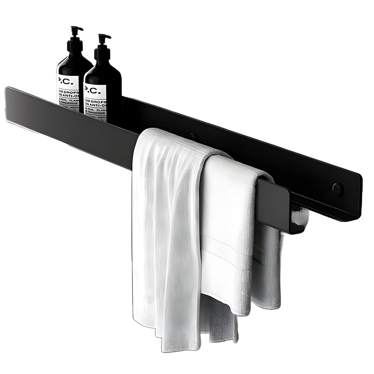 Mensola da bagno nera – Design moderno con barra per asciugamani | Pratica soluzione di stoccaggio per il bagno