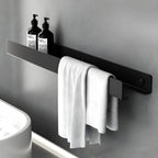 Mensola da bagno nera – Design moderno con barra per asciugamani | Pratica soluzione di stoccaggio per il bagno