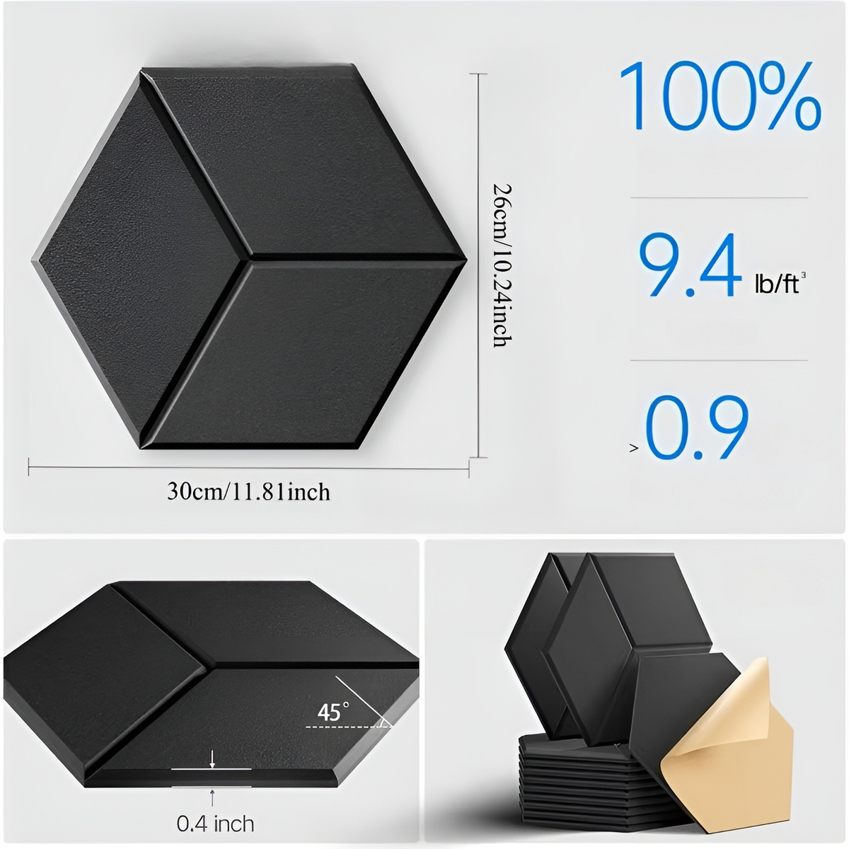 Pannelli acustici autoadesivi in set da 24 – Assorbenti e fonoassorbenti | Schiuma ad alta densità con design moderno a Y