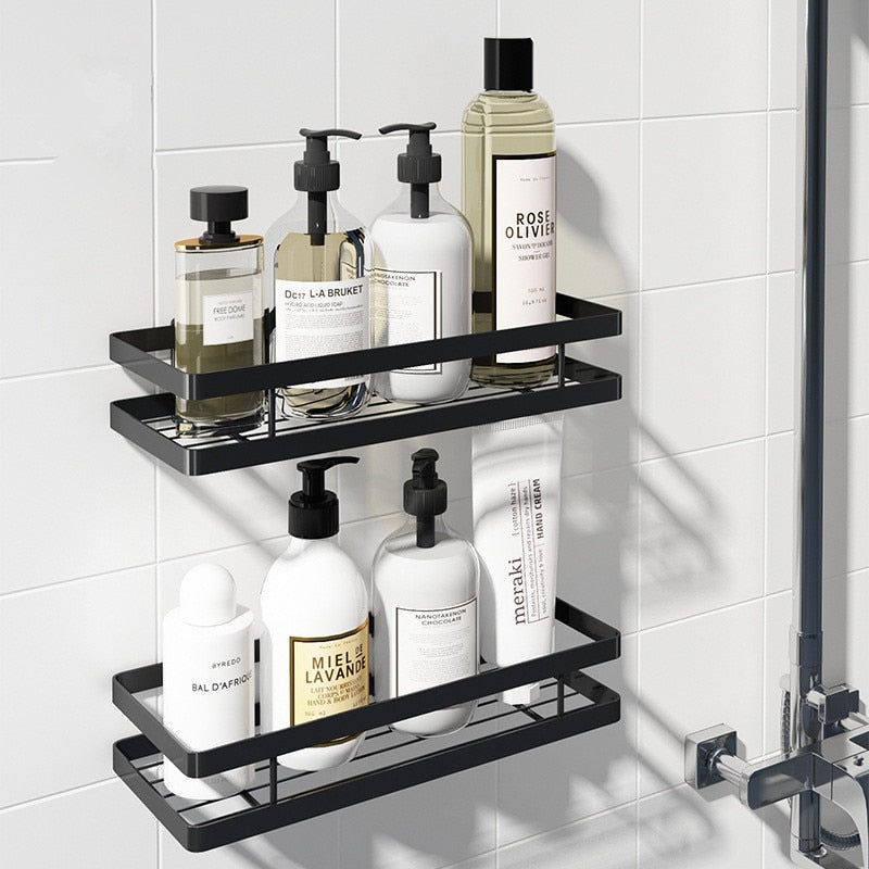 Scaffale per Bagno Portasciugamani Porta Doccia Scaffale Nero Cesto