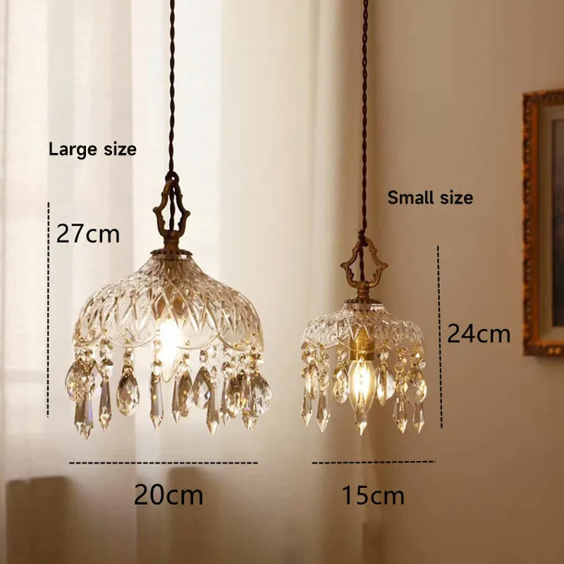 Lampada a Sospensione Vintage in Rame con Cristalli