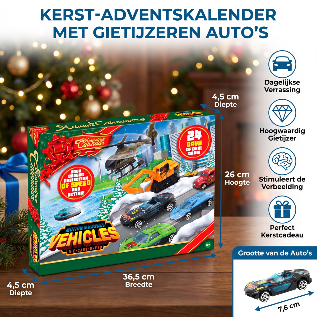 Calendario dell'Avvento di Natale con auto in ghisa per bambini