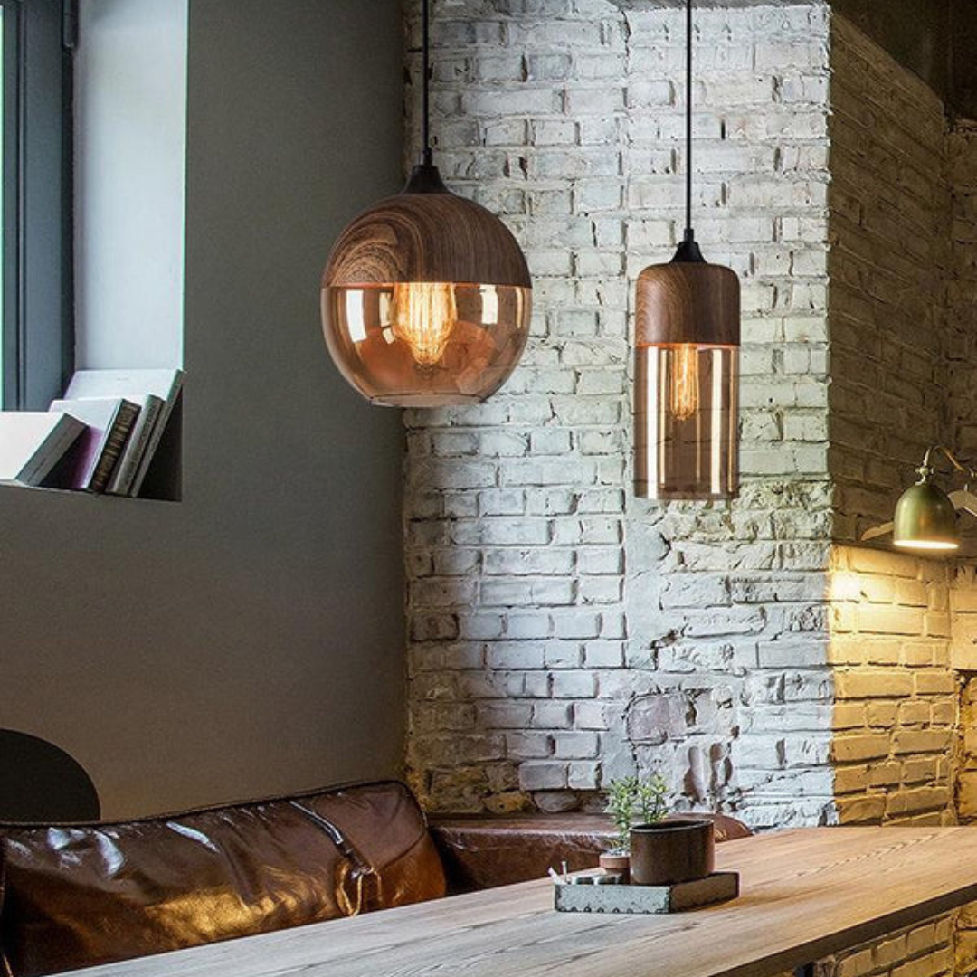 Lampada a sospensione scandinava – Vetro e effetto legno, senza tempo e suggestiva