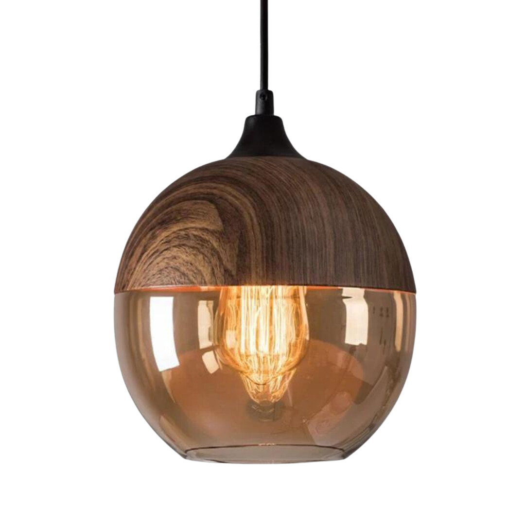 Lampada a sospensione scandinava – Vetro e effetto legno, senza tempo e suggestiva