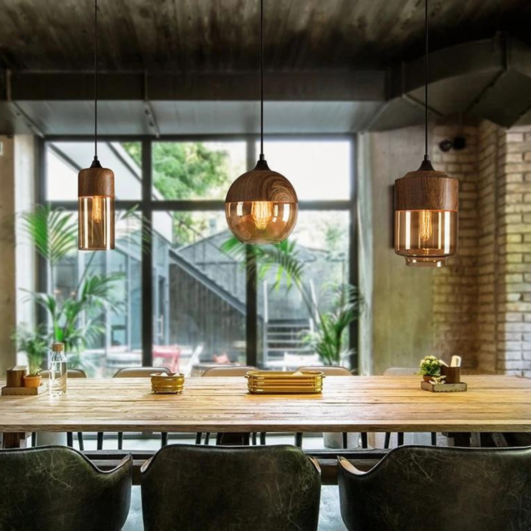 Lampada a sospensione scandinava – Vetro e effetto legno, senza tempo e suggestiva