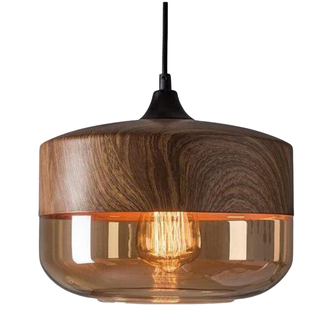 Lampada a sospensione scandinava – Vetro e effetto legno, senza tempo e suggestiva